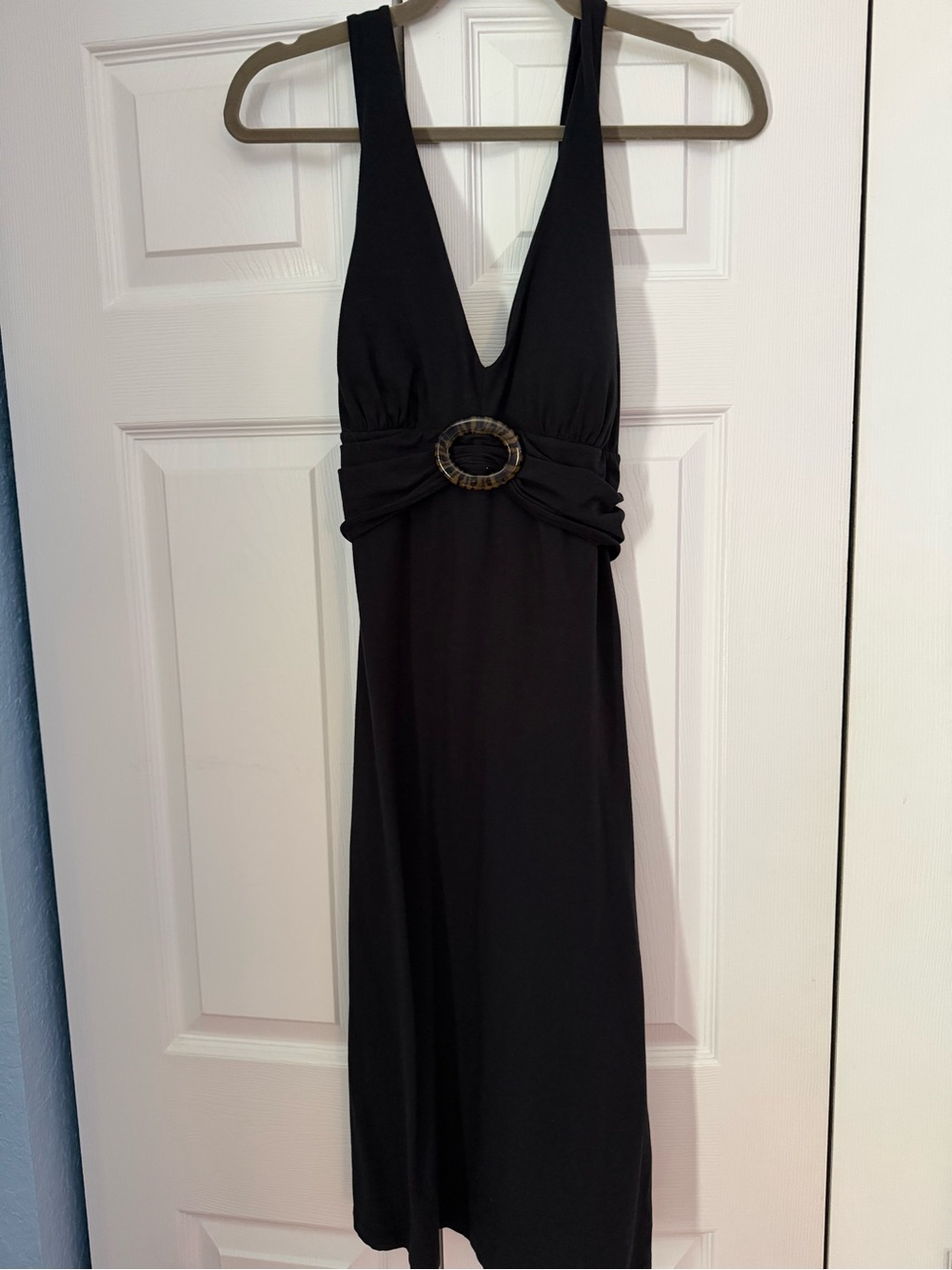 Tommy Bahama  A-Line Dress Black V Neck Ring Cross Back Size M (8/10